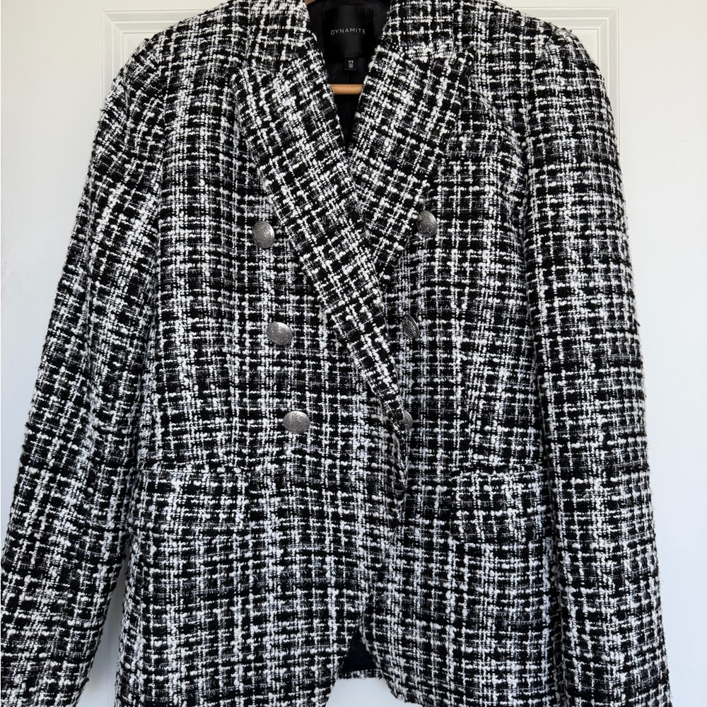 Dynamite Black and White Tweed Blazer